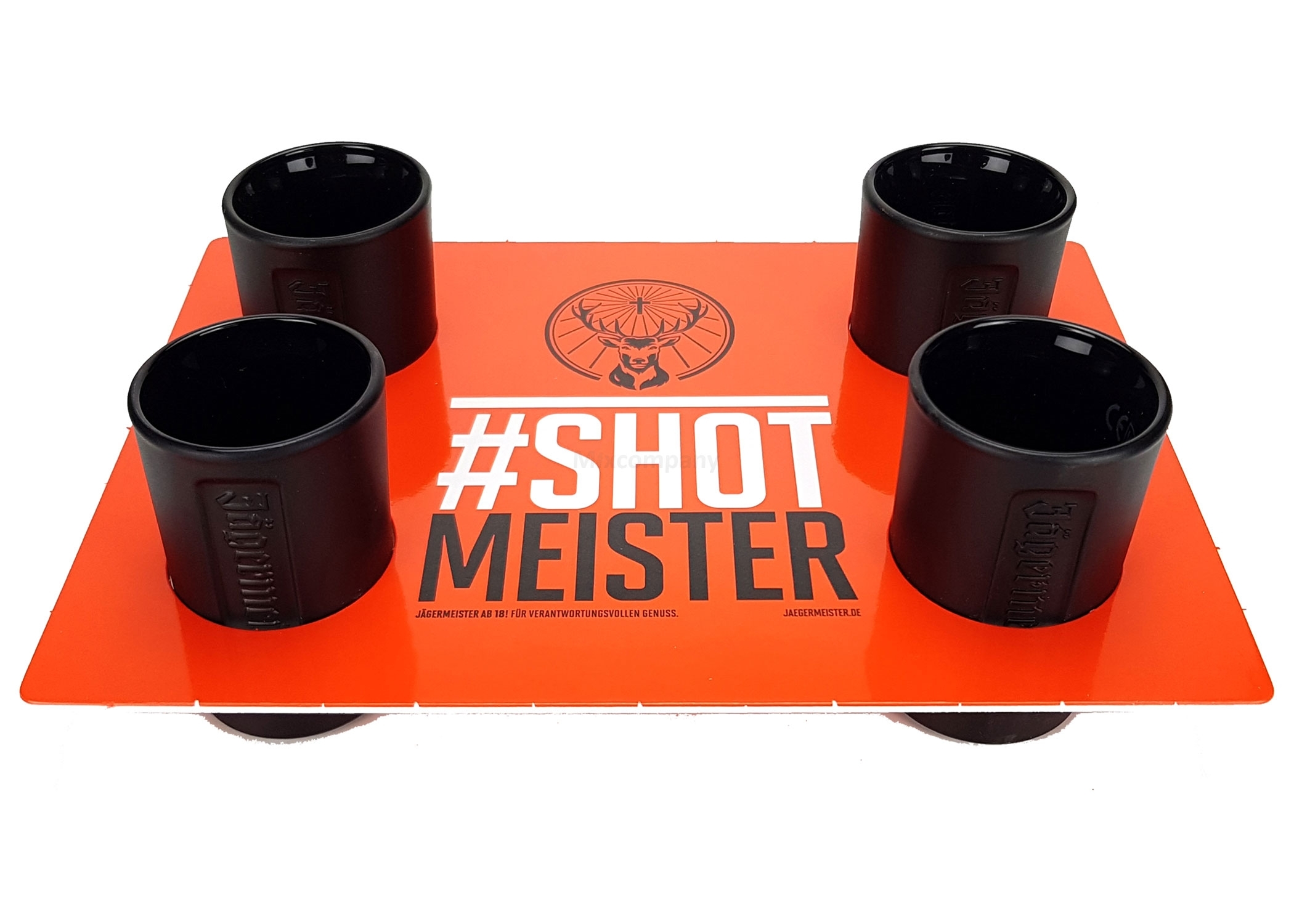Jägermeister Shotglas Set schwarz - 4x Shotgläser + Halter 