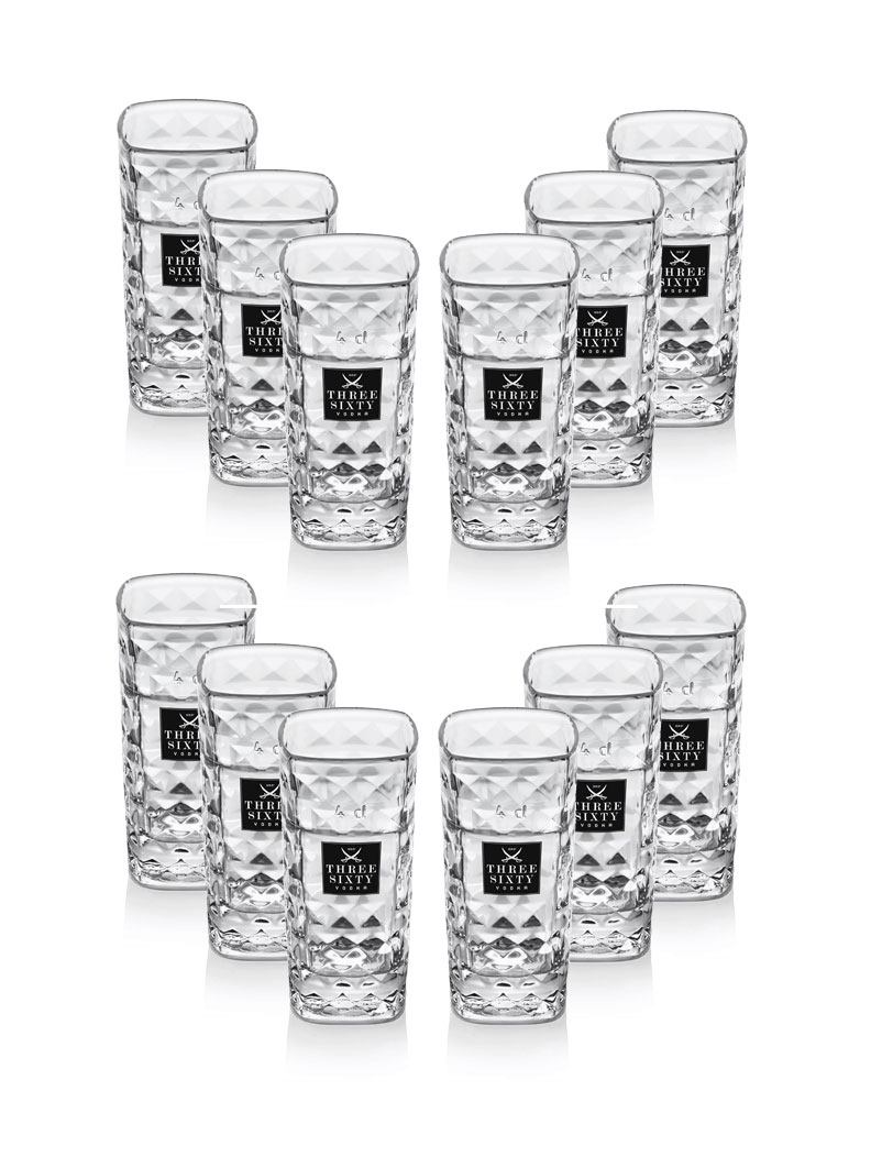 Three Sixty Vodka Wodka Shotgläser Gläser Glas Set - 12 Stück 2 und 4cl geeicht