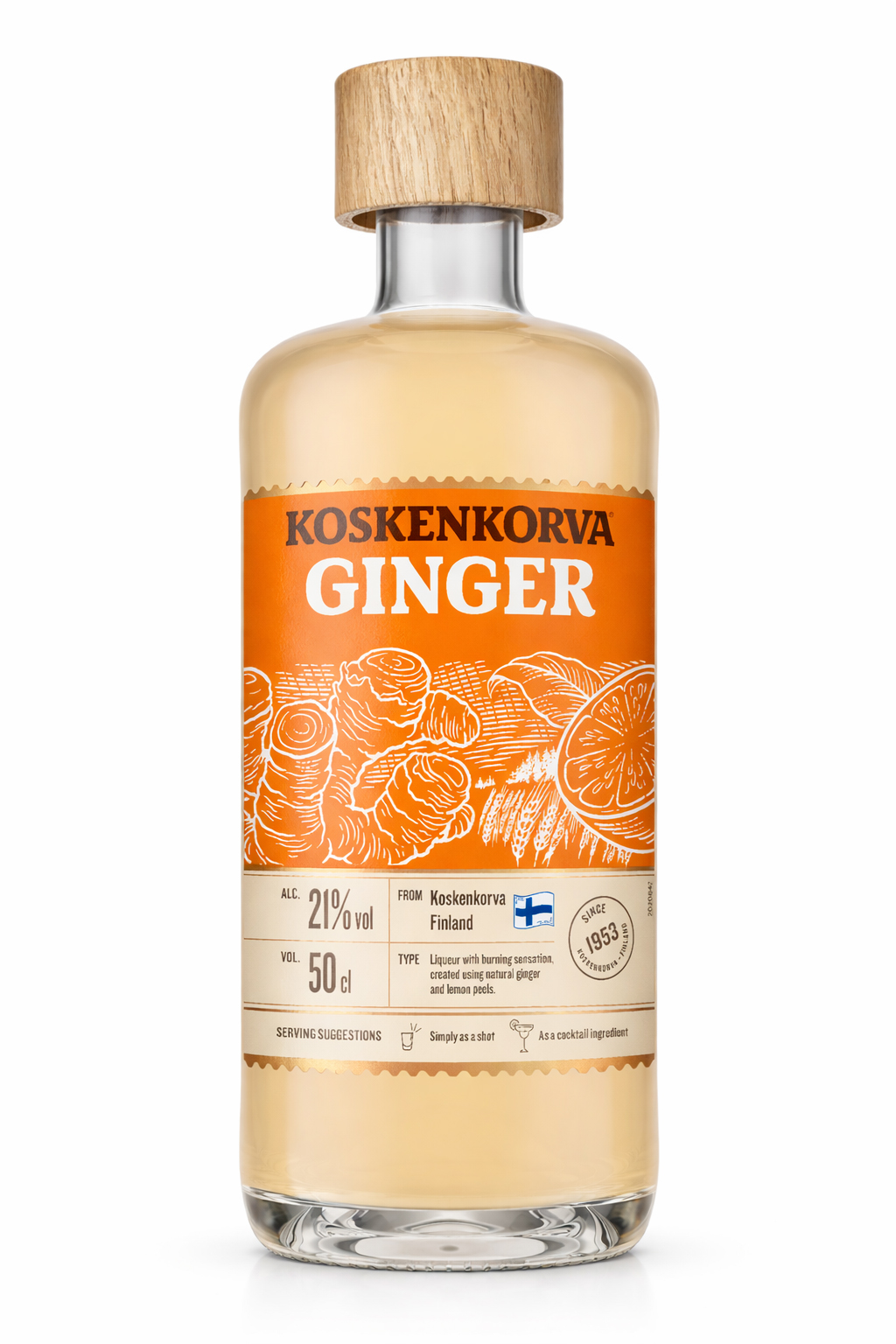 Koskenkorva Ginger Likör 0,5L – Finnischer Likör mit würzigem Ingwer, Zitronenschalen & 21% Vol.- [Enthält Sulfite]