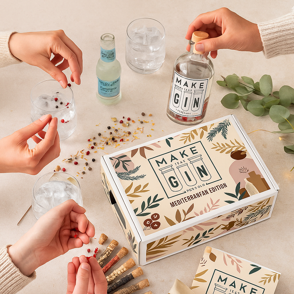Make Your Gin Geschenkset – Mediterrane Edition | Gin zum Selbermachen mit Premium Botanicals, Safran & Kopi Luwak | Inkl. Bar-Trichter, Anleitung & Rezepten