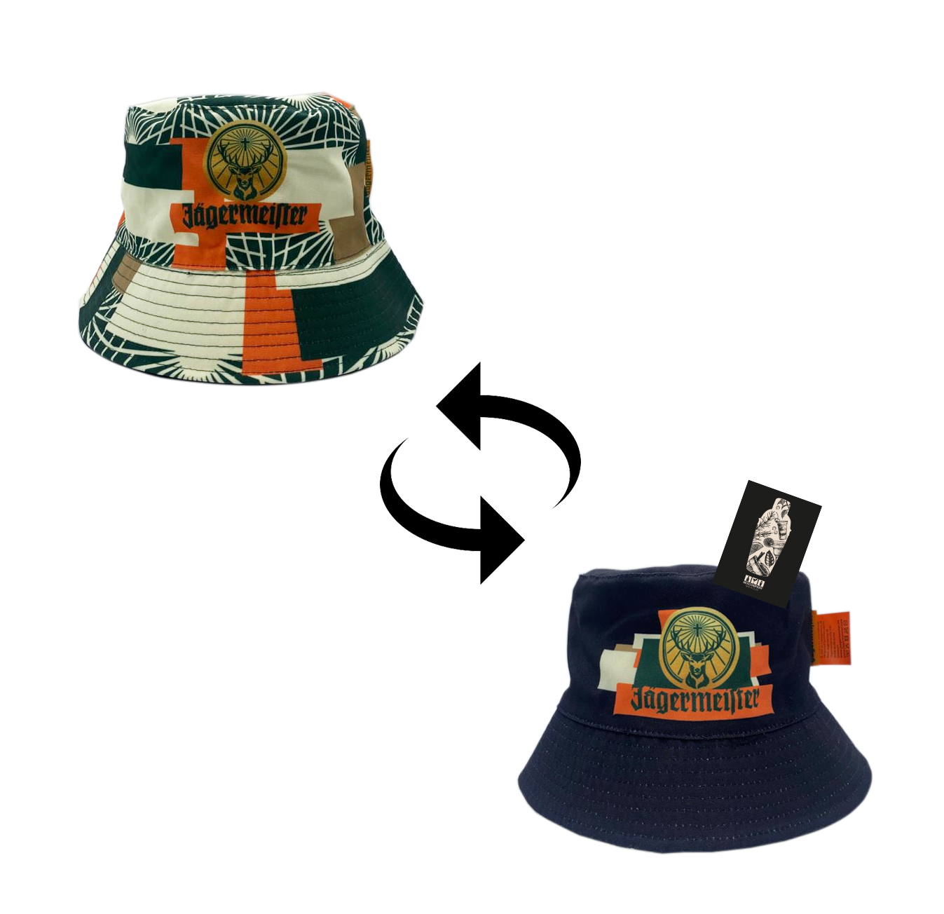 Jägermeister 1x Festival Bucket Hat DACH Fischerhut beidseitig bedruckt Material: 100% RPET 1 Hut 2 Seiten One hat, two looks