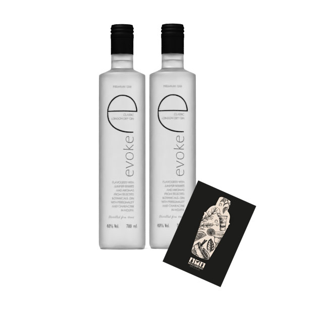 Evoke 2er Set London Dry Gin 2x 0,7L (40% Vol) Der 5 fach destillierte Gin mit Aromen von Wacholderbeeren und ausgewählten Botanicals - [Enthält Sulfite]