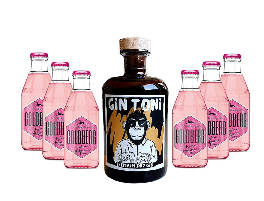 Gin Tonic Set - Gin Toni Premium Dry Gin 0,5l (41% Vol) + 6x Goldberg Hibiscus Tonic Water 200ml inkl. Pfand MEHRWEG -[Enthält Sulfite]
