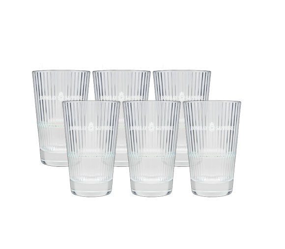 Bombay Sapphire 6er Set Longdrinkglas 6x geriffeltes Gin Glas Gläser mit Logo 