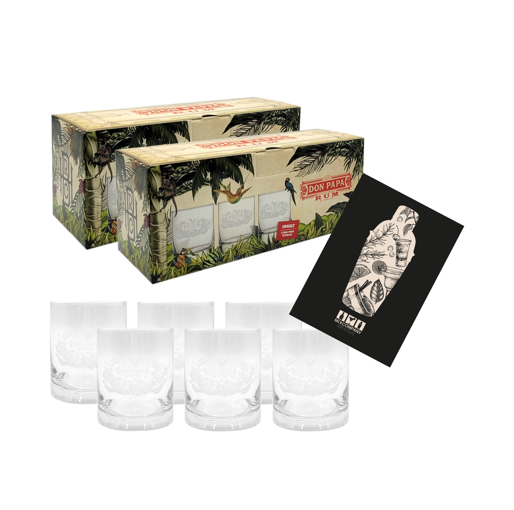 Don Papa Rum Tumbler Glas Gläser Longdrinkglas Set - 6 x Gläser Ron Bar Cocktail Longdrink