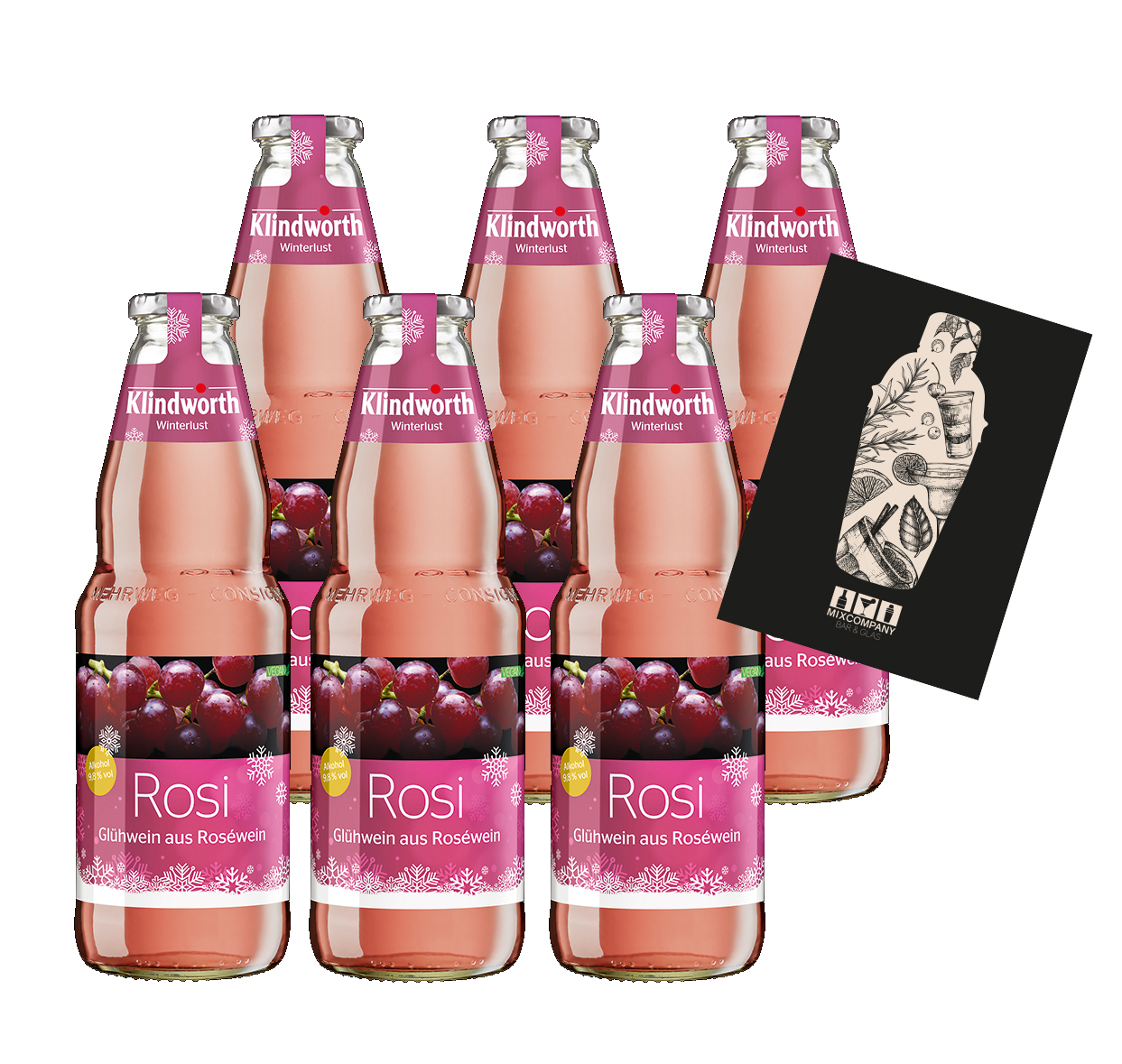Klindworth Winterlust 6x Glühwein aus Rosewein -Glühwein Rosi 1L (9,8% Vol) inkl. Pfand MEHRWEG- [Enthält Sulfite]