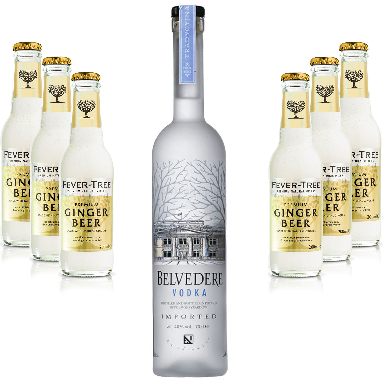 Moscow Mule Set - Belvedere Vodka 0,7l 700ml (40% Vol) + 6x Fever Tree Ginger Beer 200ml - Inkl. Pfand MEHRWEG