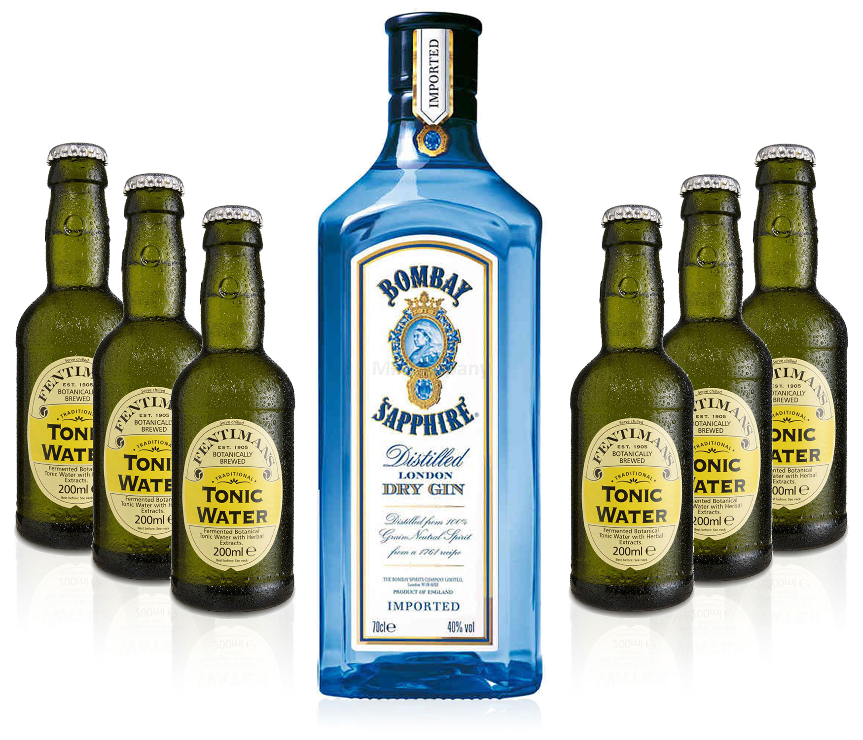 Gin Tonic Set - Bombay Sapphire 0,7l 700ml (40% Vol) + 6x Fentimans Tonic Water 200ml - Inkl. Pfand MEHRWEG