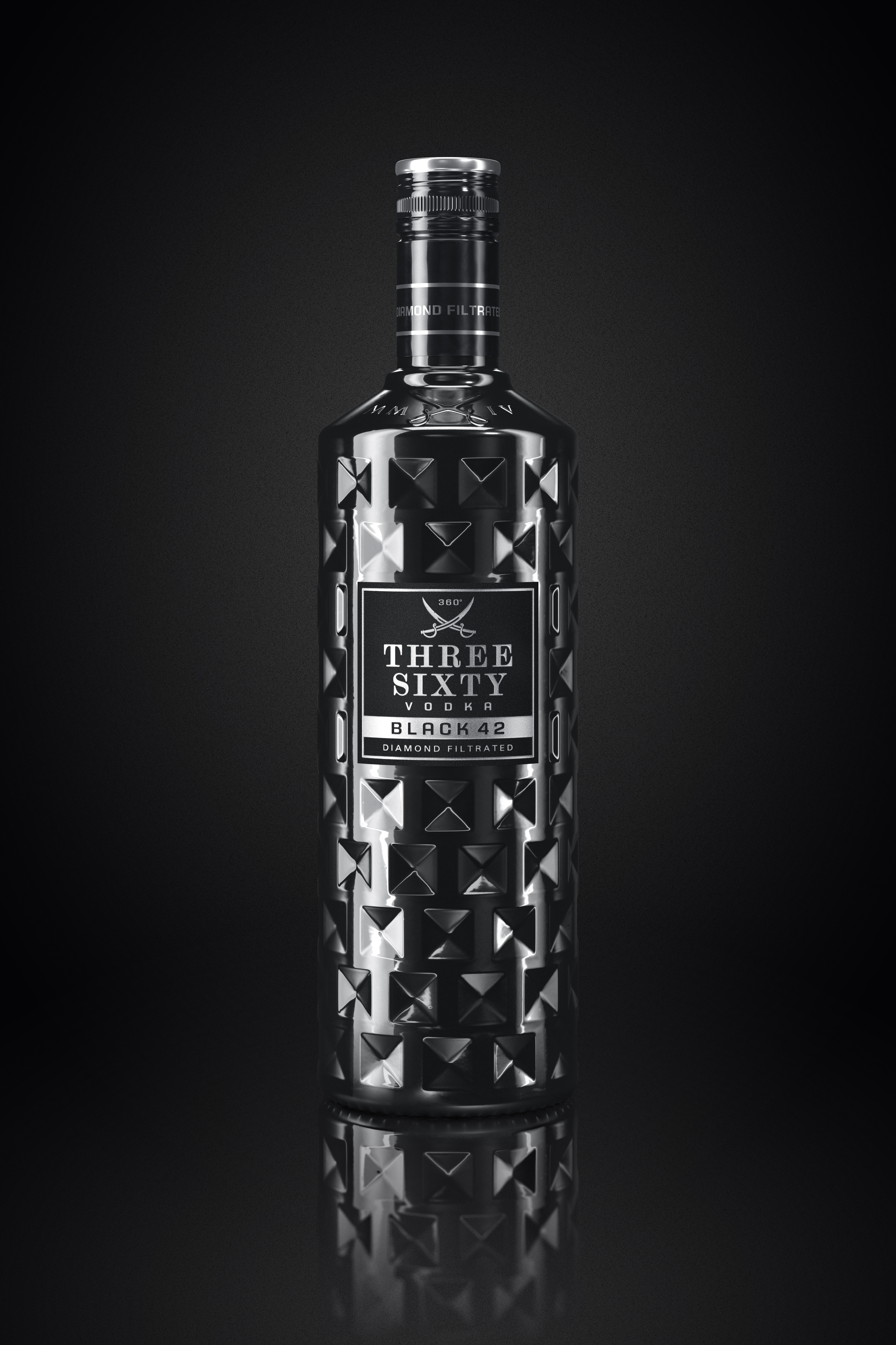 Three Sixty Black 42 Vodka 0,7l 700ml (42% Vol) + 6x Black Longdrink-Gläser eckig schwarz -[Enthält Sulfite] plus Mixcompany Postkarte