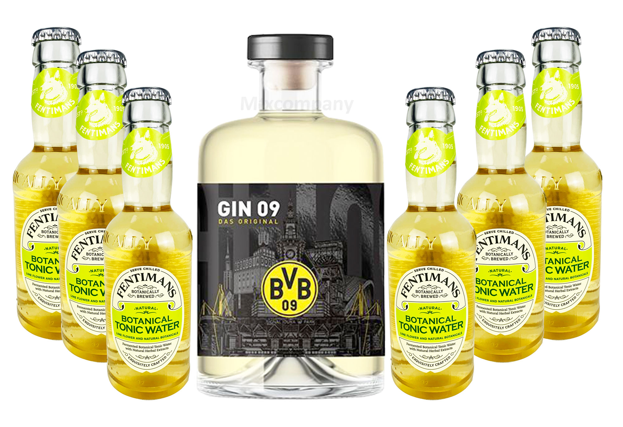 BVB Gin 09 Das Original 0,5l 500ml (43% Vol) + 6xFentimans Botanical Tonic Water 0,2l MEHRWEG inkl. Pfand Gin Tonic Bar- [Enthält Sulfite]
