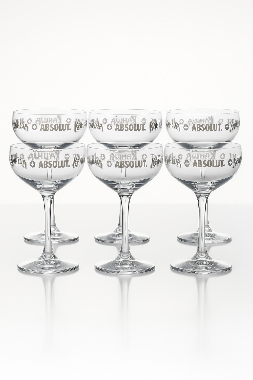 ABSOLUT x KAHLÚA Cocktail-Coupe Gläser – 6er Set – Original Markengläser für Espresso Martini & Cocktails – Premium Barware