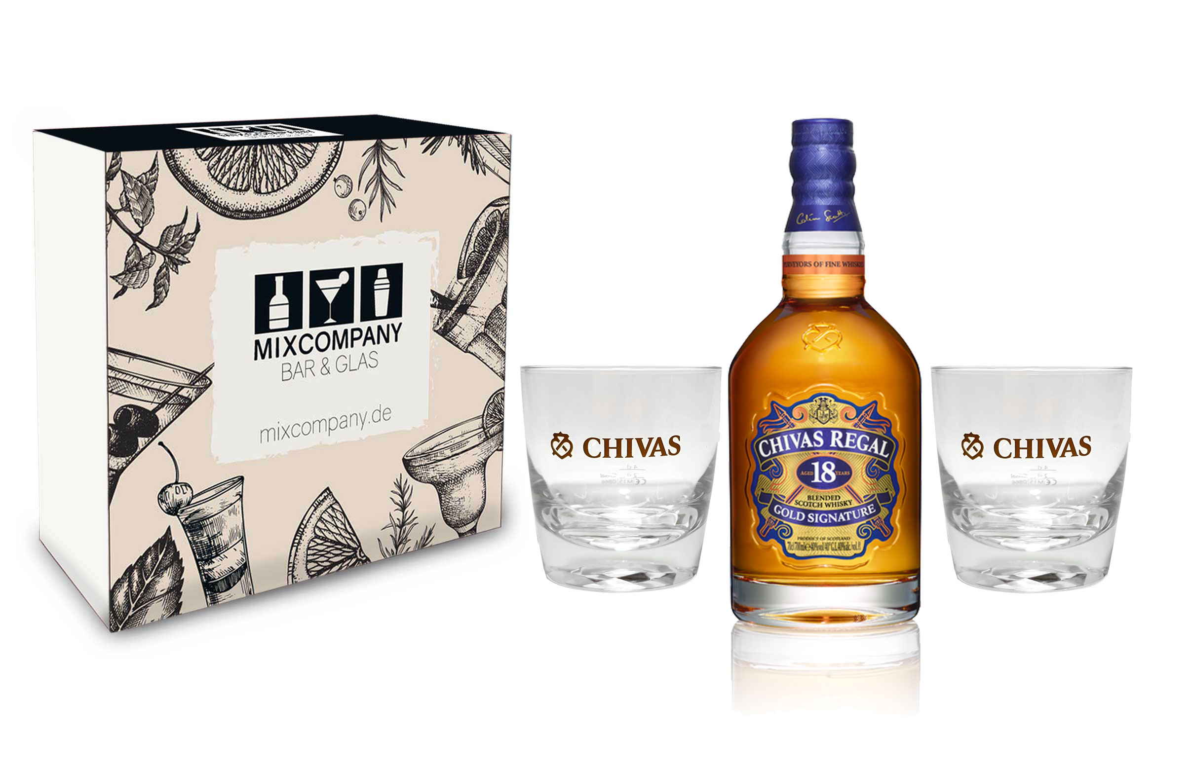 Chivas Regal Set / Geschenkset - Chivas Regal Gold Signature 18 Jahre Whisky ,Whiskey,Scotch 0,7l (40% Vol) + 2 Tumbler