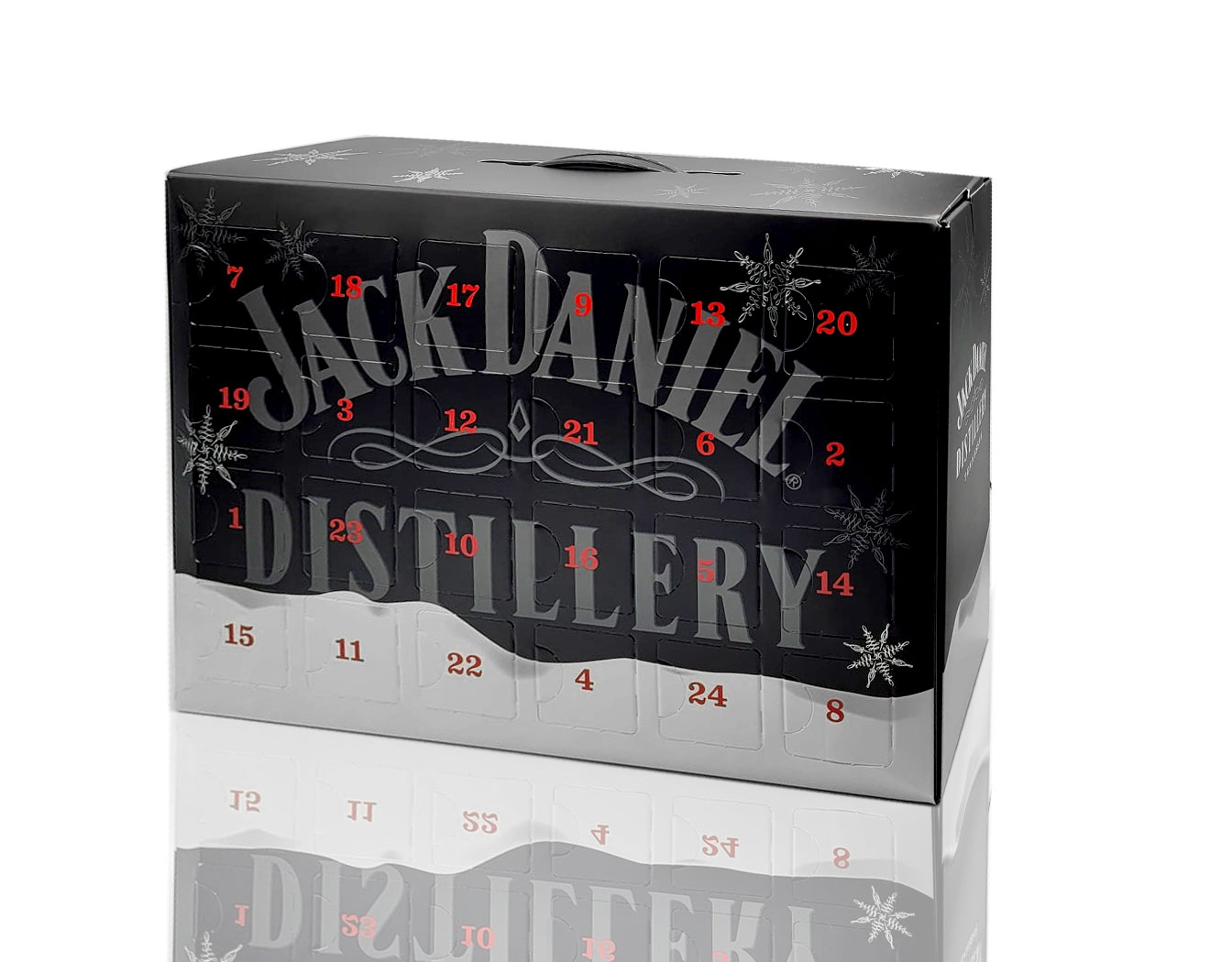 Jack Daniels Whisky Adventskalender - 24 Tage eine Überraschung Original Jack Daniels Tasting Set mit 20x 5cl + 4 Shot Gläser (35% Vol - 45% Vol) - [Enthält Sulfite]