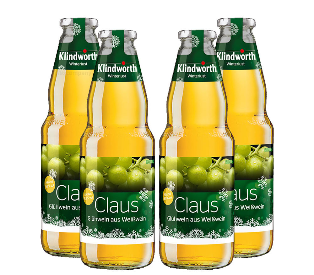 Klindworth Claus 4er Set Glühwein aus Weißwein - 4x Winterlust Glühwein 1L (9,8% Vol) inkl. Pfand MEHRWEG- [Enthält Sulfite]