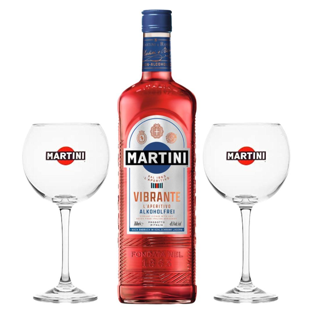 Martini Aperitiv - Martini Vibrante Alkoholfrei 0,75L + 2 Martini Ballon Gläser / Glas