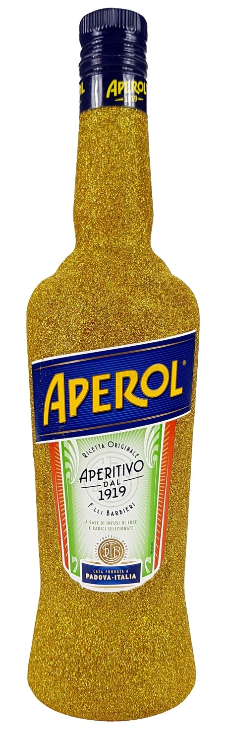 Aperol Aperitivo Italiano 0,7l 700ml (15% Vol) Bling Bling Glitzerflasche in gold -[Enthält Sulfite]