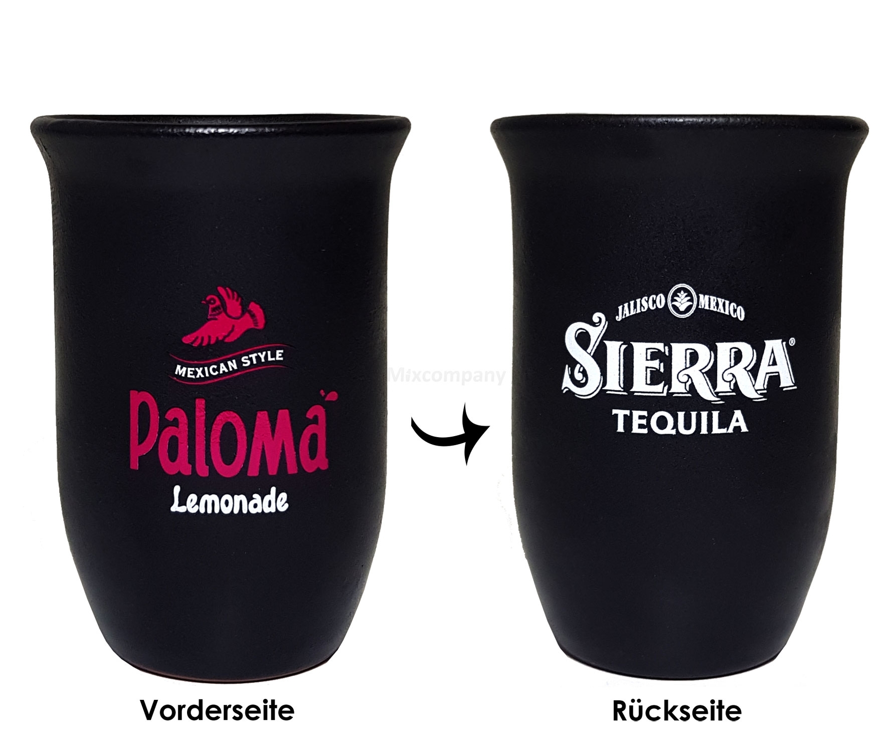 6x Sierra Tequila Paloma Tonbecher schwarz Glas Cocktail Gläser pink weiß Bar 