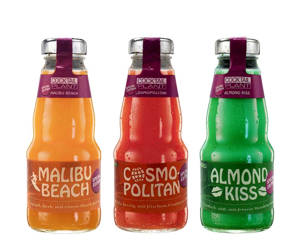 Cocktail Plant Special Edition 3er tasting Set Cosmopolitan + Malibu Beach + Almond Kiss je (10,1% Vol) 0,2l - inkl. Pfand MEHRWEG - [Enthält Sulfite]