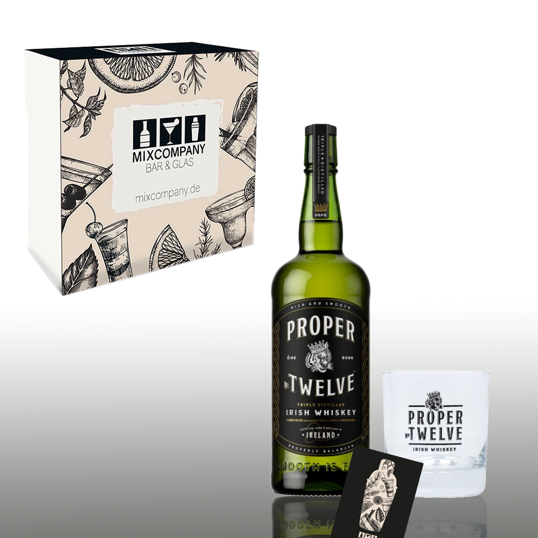 Proper Twelve Geschenkset - Proper Twelve Irish Whiskey 0,7L 40% Vol. & Original Proper Twelve Tumbler Glas nicht geeicht- [Enthält Sulfite]
