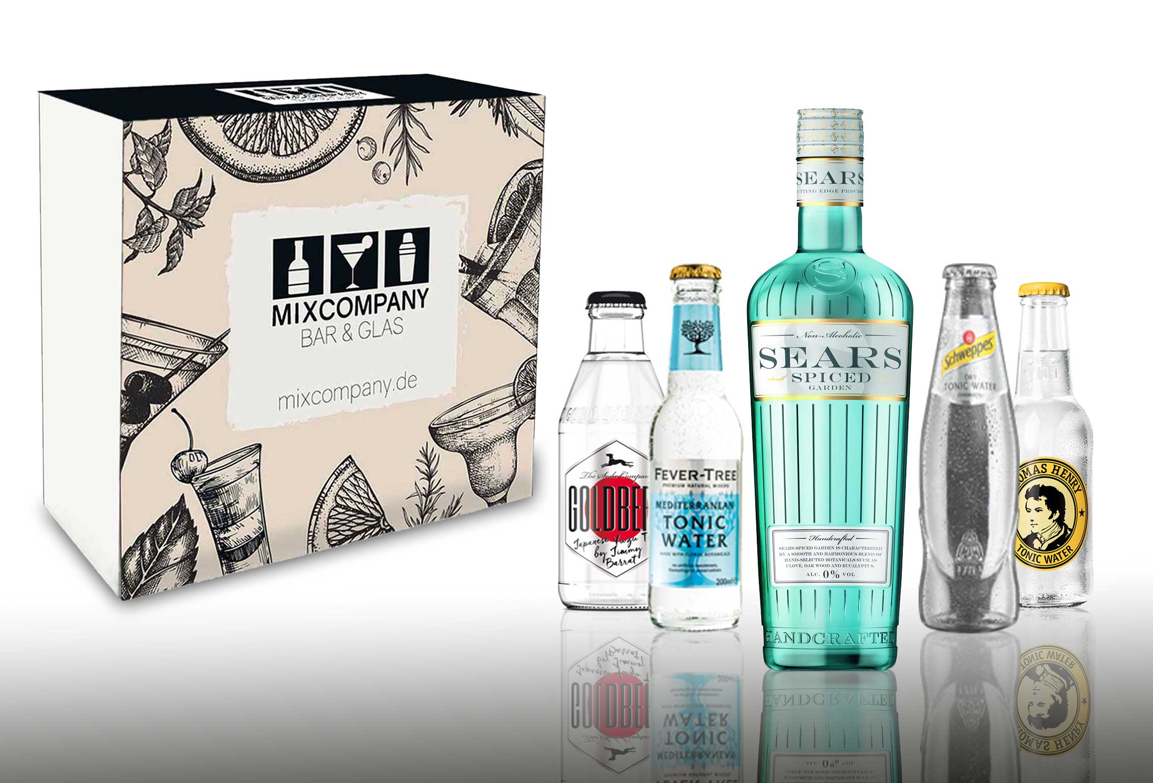 Sears Citrus Garden Geschenkset alkoholfreier Gin 0,7L + Goldberg Yuzu Fever Tree Mediterranean Schweppes Dry Thomas Henry Tonic je 200ml inkl. Pfand MEHRWEG