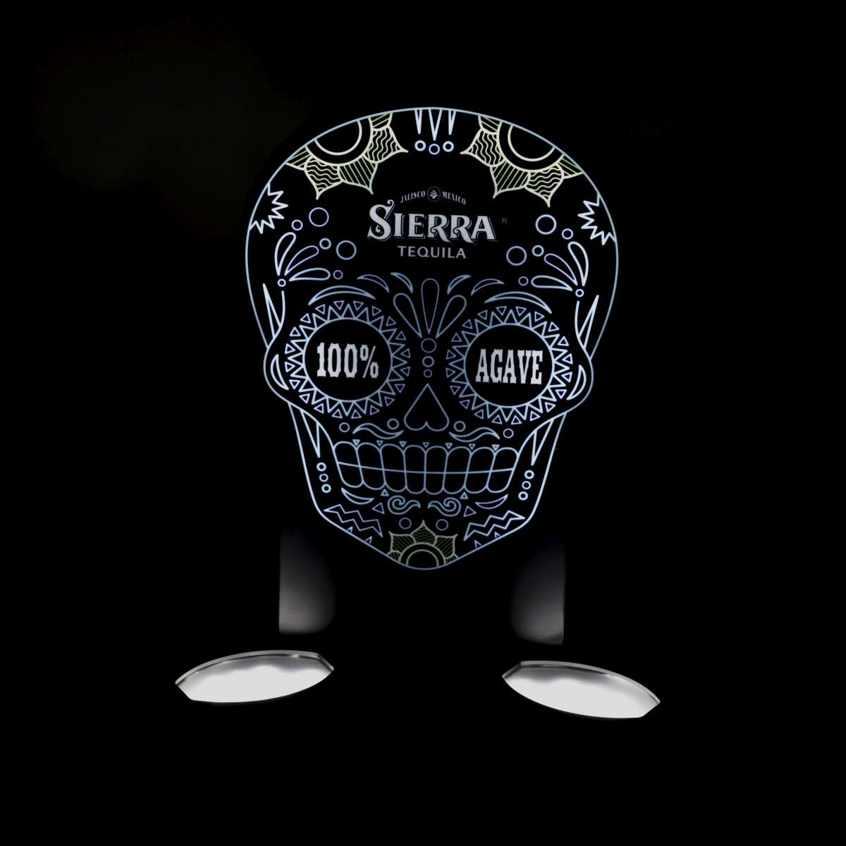 Sierra Tequila Glorifier LED Leuchtreklame Skull Totenkopf für 2 Flaschen aus Kunststoff in schwarz - ca. 45cm x 40cm x 21cm 