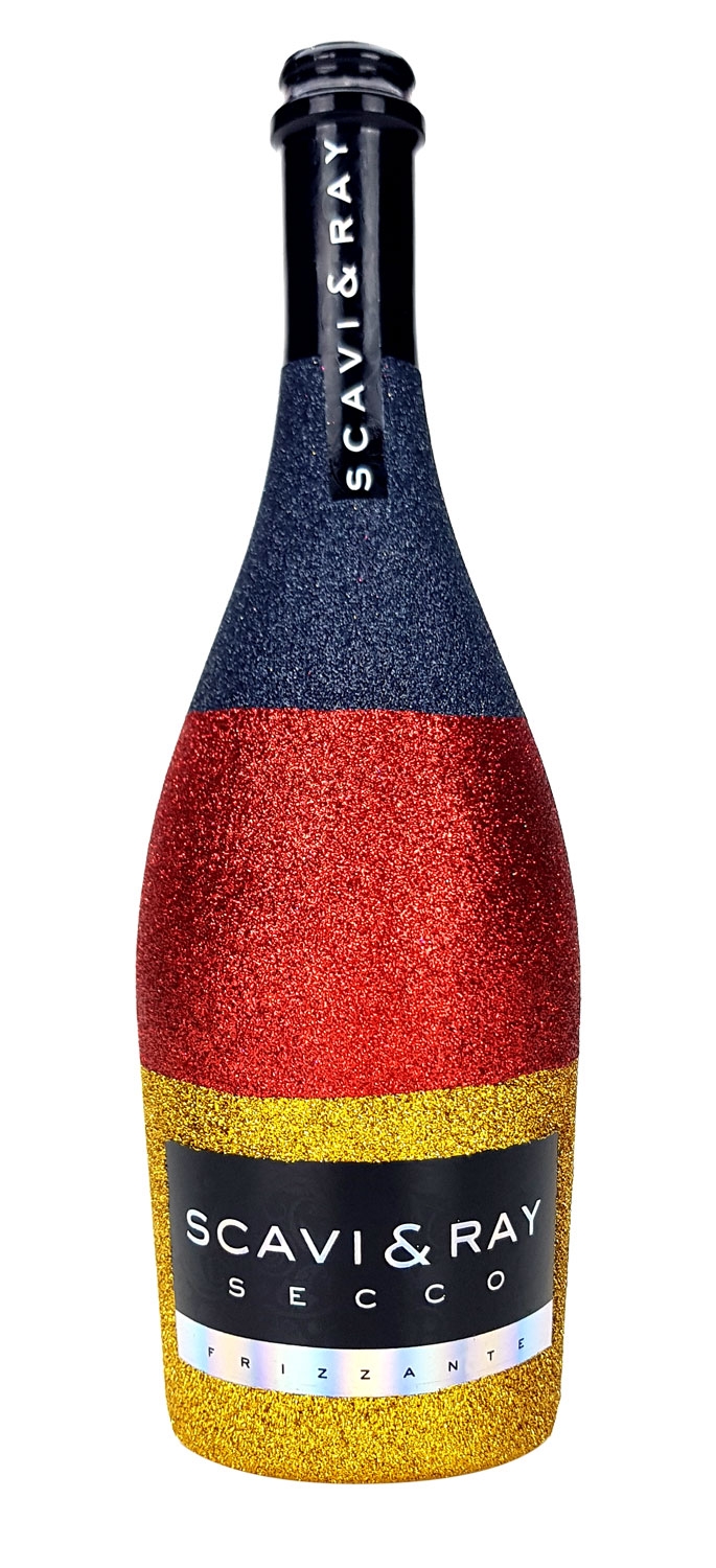 Scavi & Ray Secco Frizzante 0,75l 750ml (10,5% Vol) - Bling Bling Glitzerflasche Deutschland Farben Flagge WM Weltmeister Fan Edition -[Enthält Sulfite]