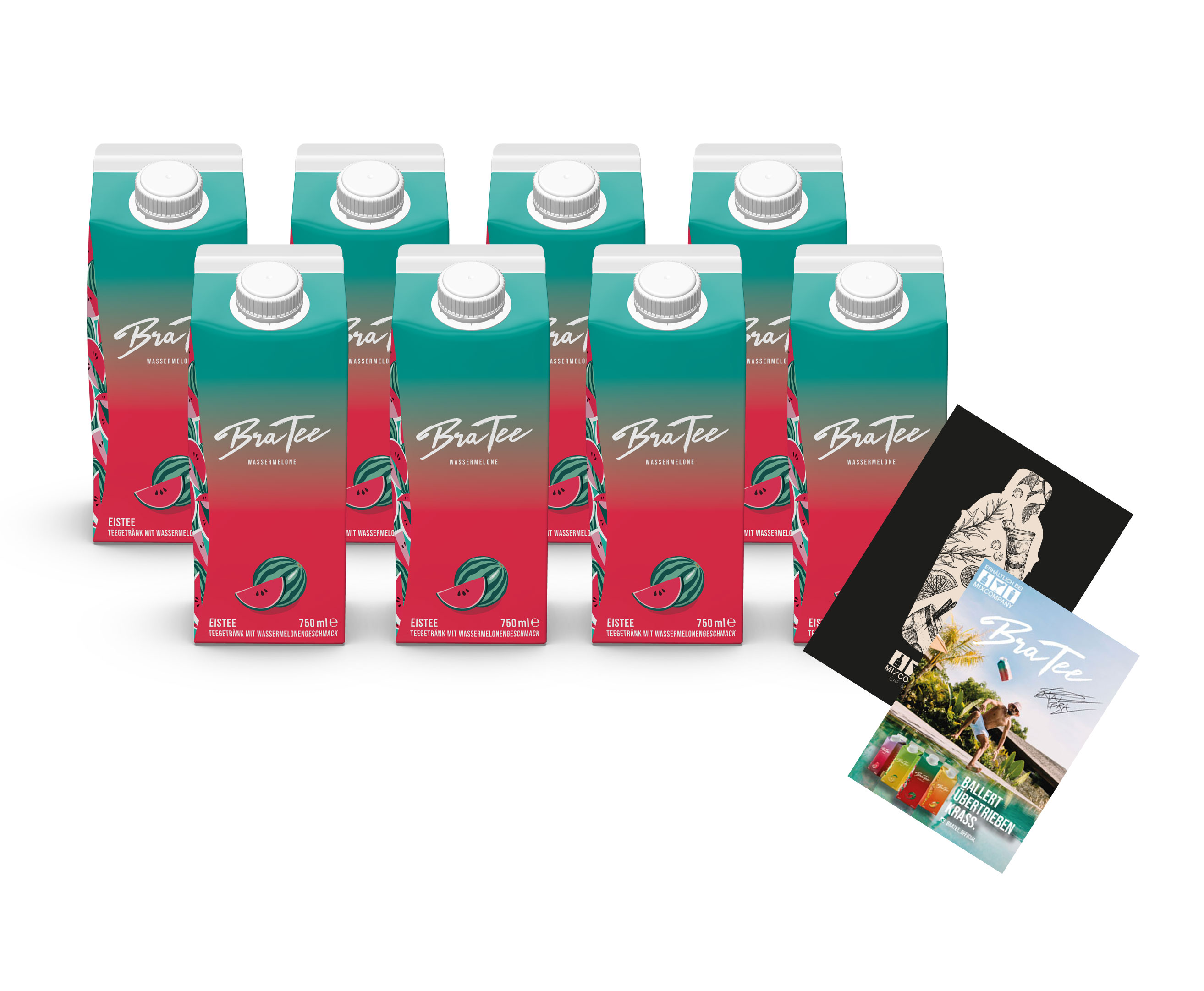 Capital BraTee MHD WARE 8er Set Eistee Wassermelone 8x 750ml Ice tea watermelon + Autogrammkarte Mindesthaltbarkeit Überschritten