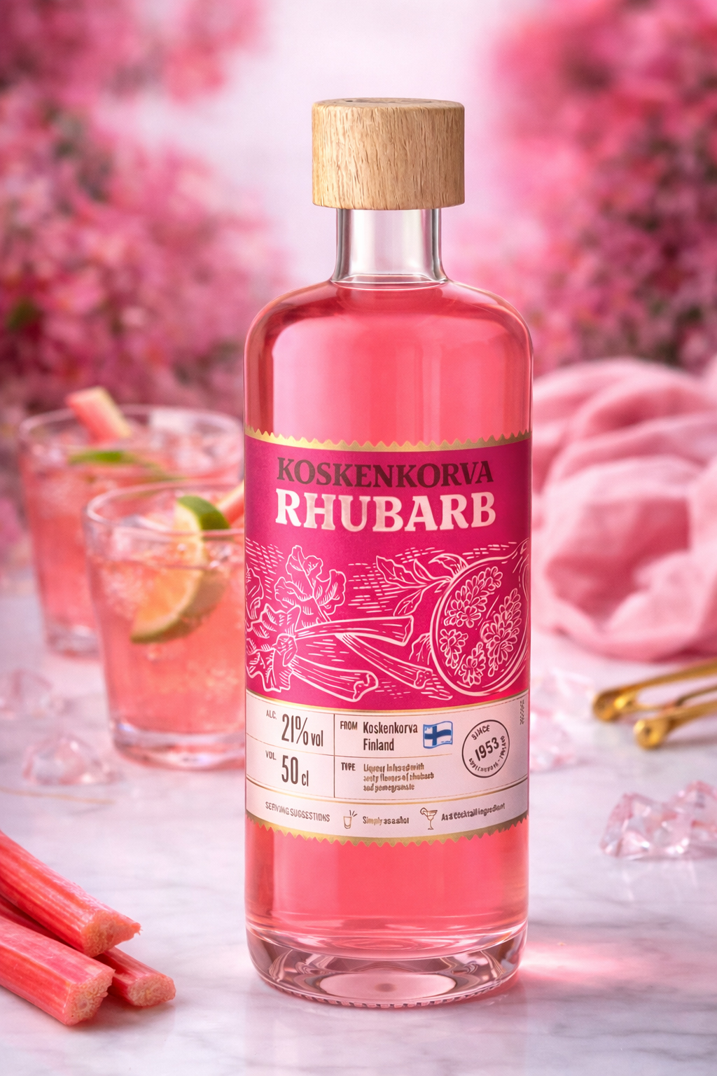 Koskenkorva Rhubarb Likör 0,5L – Finnischer Likör mit Rhabarber & Granatapfel, 21% Vol.- [Enthält Sulfite]