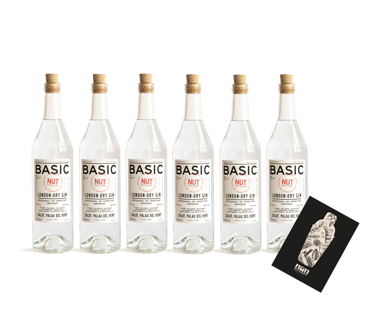 NUT 6er Set Basic London Dry Gin 6x 0,7L (40% Vol) NUT Distillery No Frills Gin 6 Botanicals- [Enthält Sulfite]