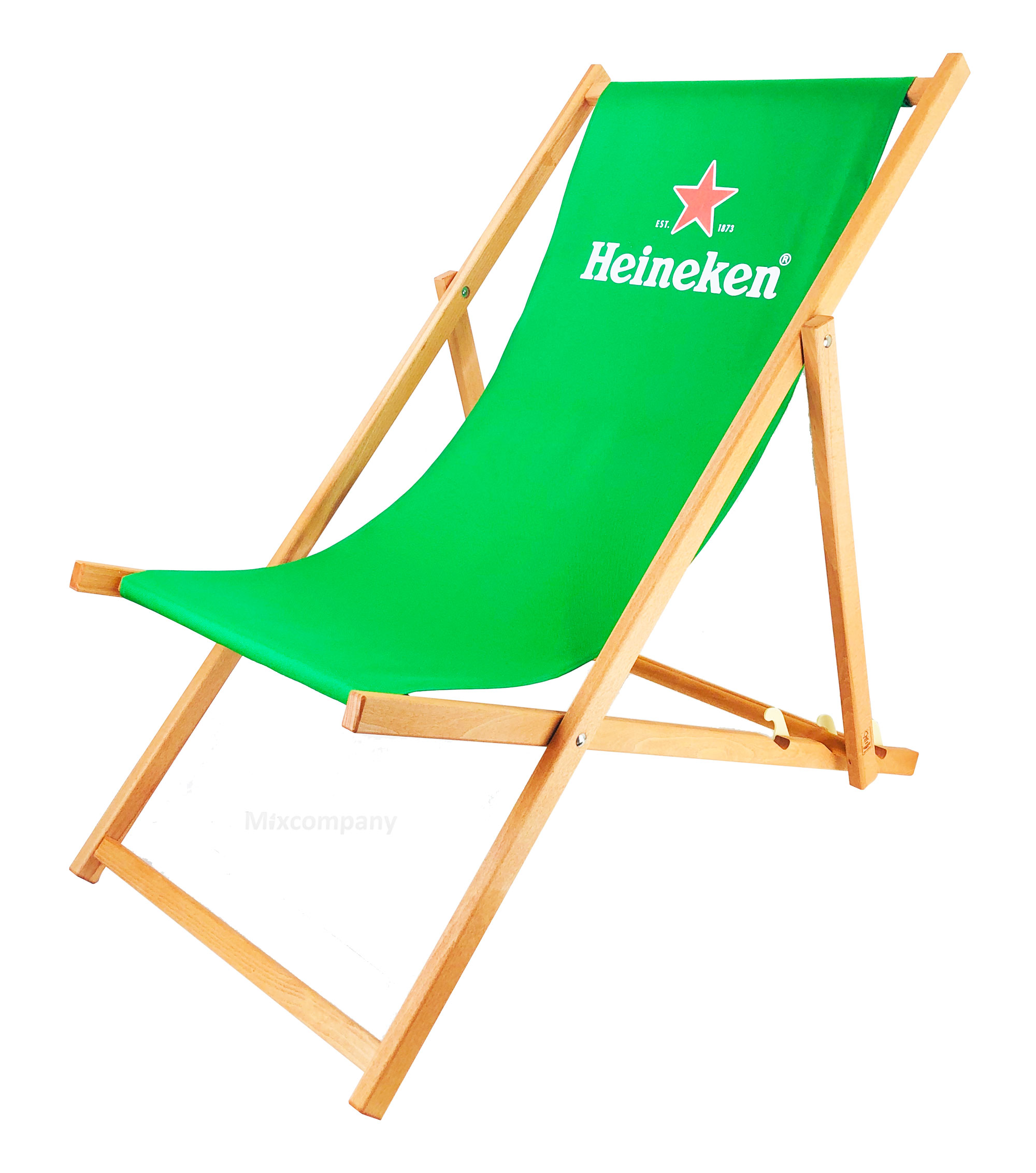 Heineken Bier Liegestuhl aus Buchenholz dreifach verstellbar Beach Party Festival Sommer Relaxliege