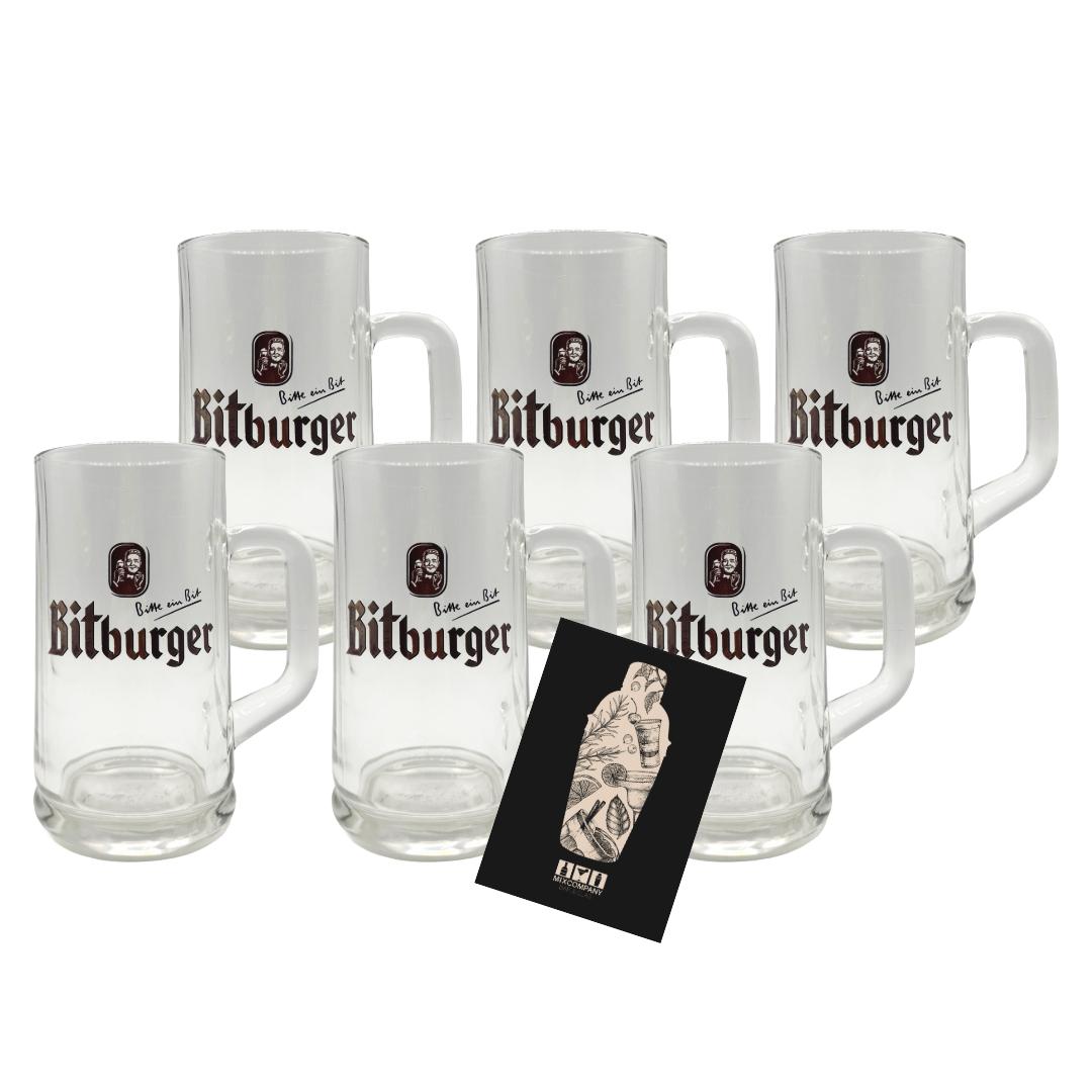 Bitburger Bierkrug 6er-Set – 0,4L geeicht, klassisches Bierglas mit Henkel