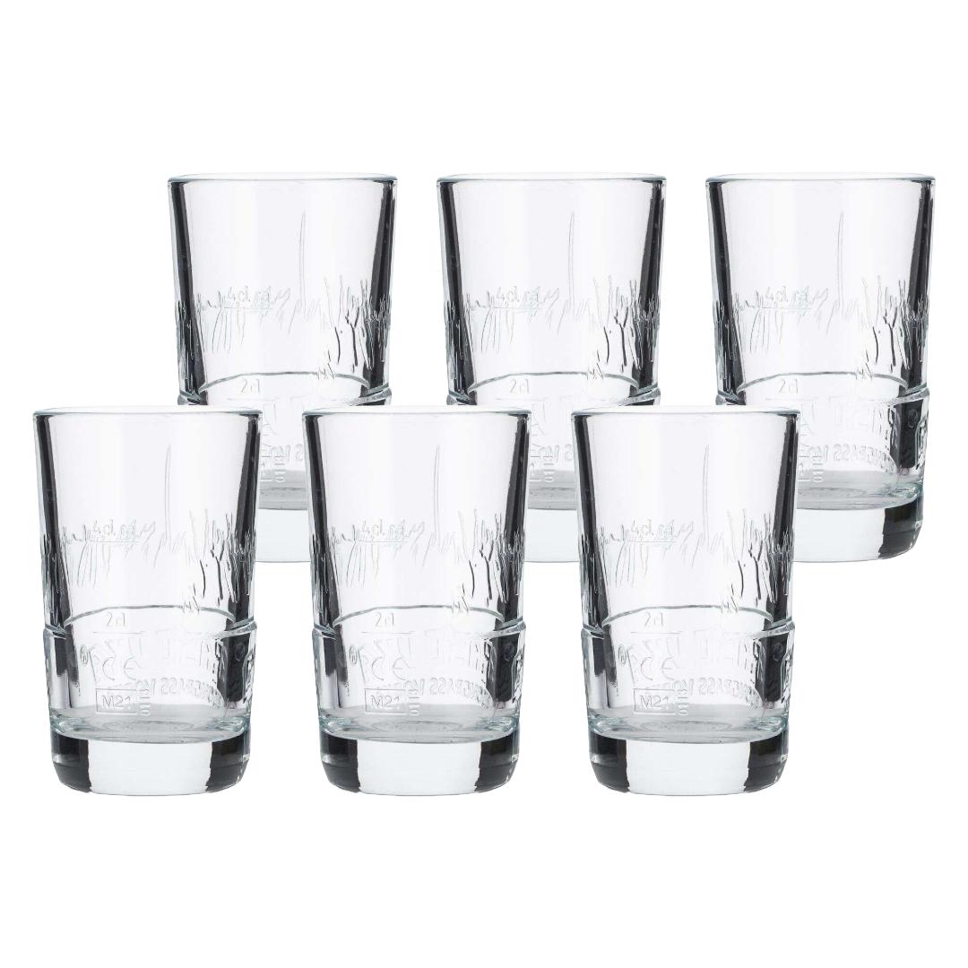 6x Grasovka Vodka Schnapsgläser 4cl – Set kurze Konturglas Stamper, robust & stilvoll