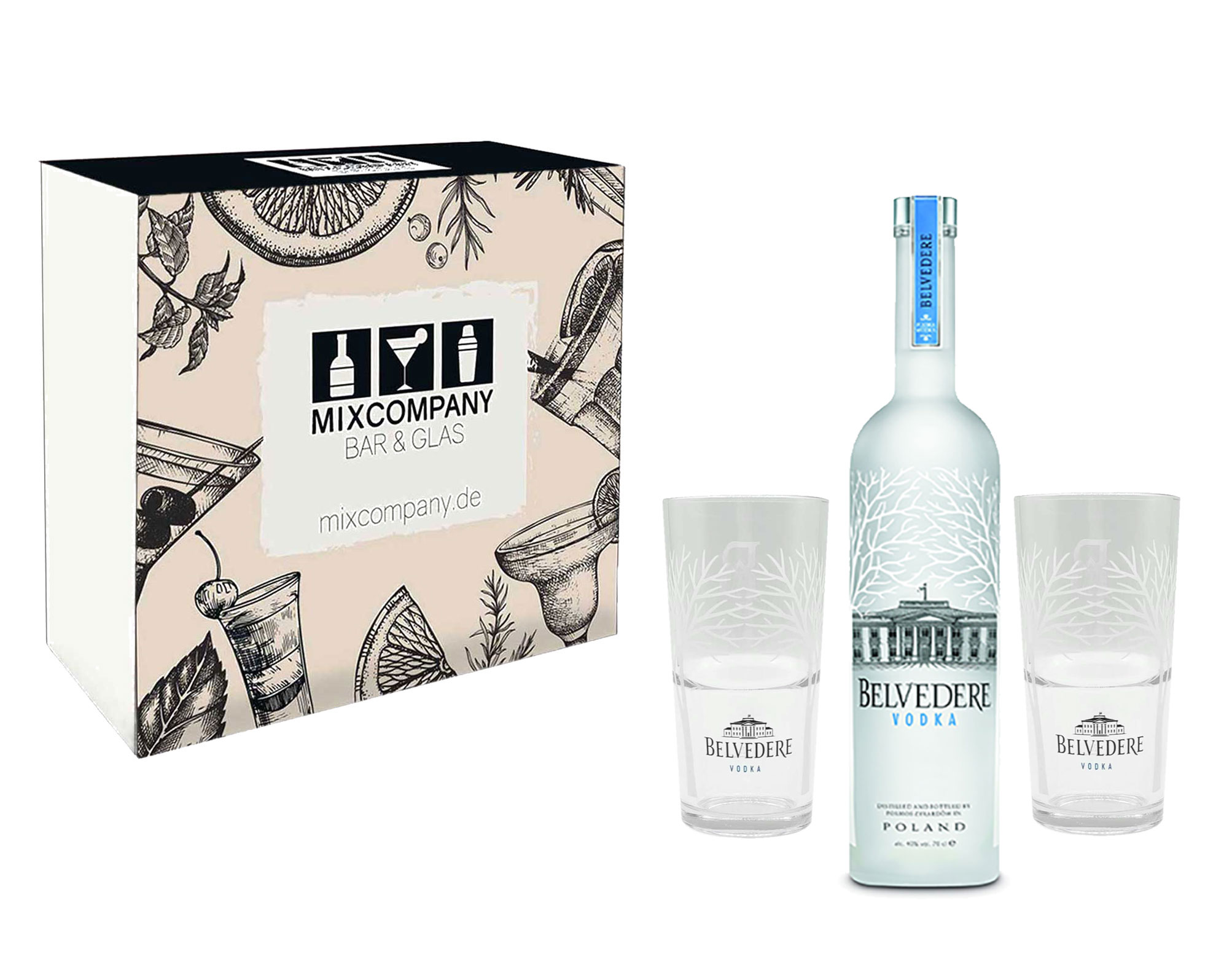 Belvedere Vodka Set / Geschenkset - Belvedere Vodka 0,7l 700ml (40% Vol) + 2x Gläser