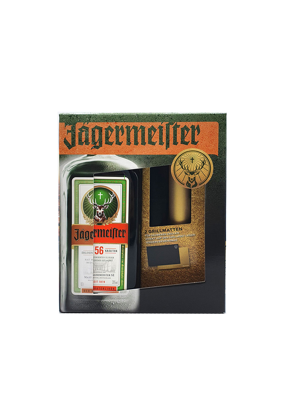 Jägermeister Geschenkset - Jägermeister 0,7l 700ml (35% Vol) + 2 Grillmatten- [Enthält Sulfite]