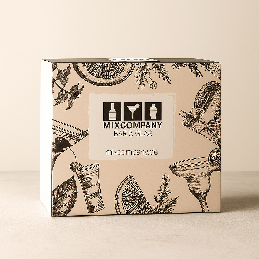 Individuelles Firmen-Geschenkset – Personalisierter Gin 0,7 L (40% Vol.) & 4 Kristall Longdrink Gläser in Premium Mixcompany Geschenkbox- [Enthält Sulfite]