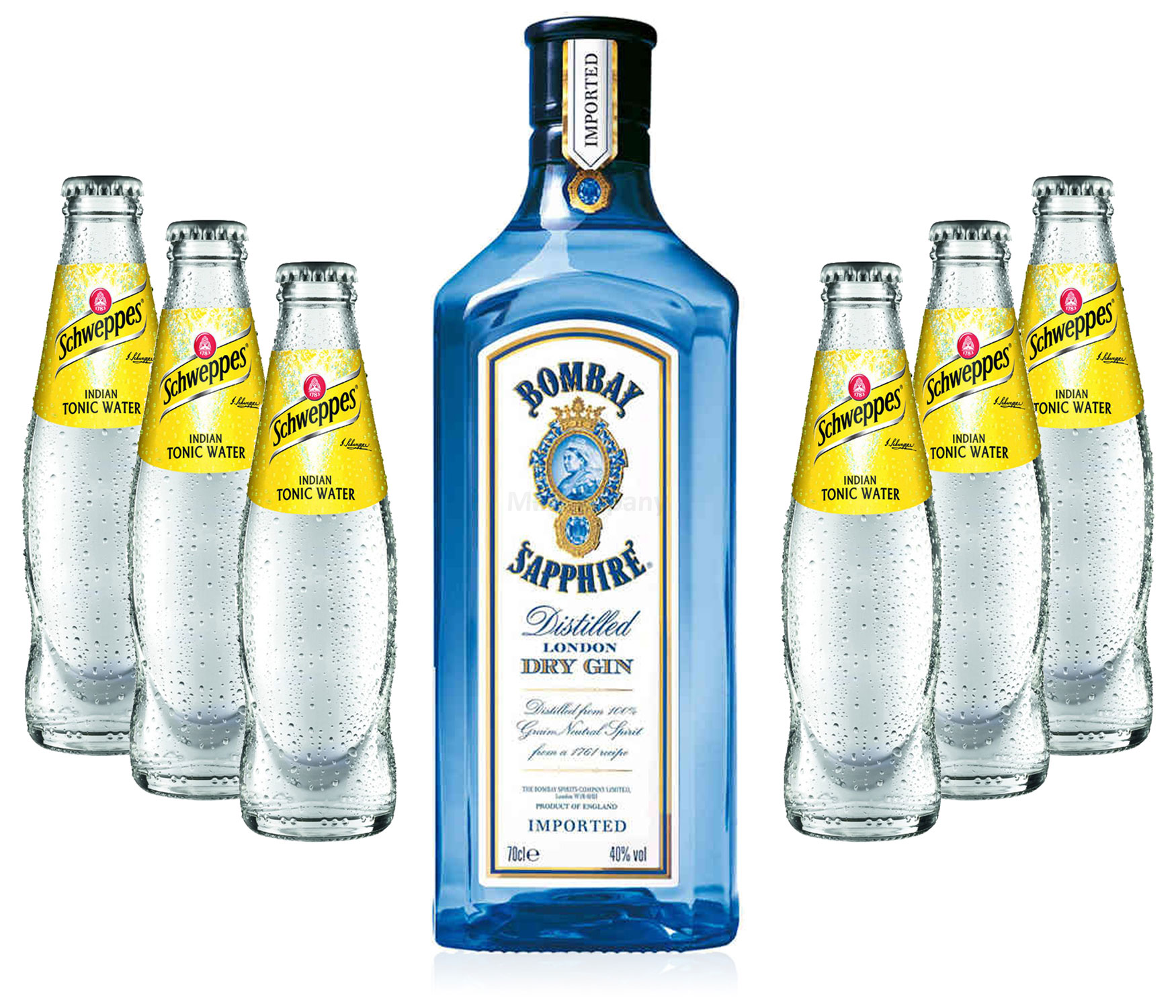 Gin Tonic Set - Bombay Sapphire 0,7l 700ml (40% Vol) + 6x Schweppes Tonic Water 200ml - Inkl. Pfand MEHRWEG