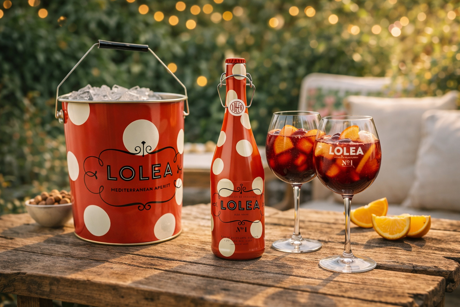LOLEA Sangria Set N°1 Rot – Kühler mit Henkel, 2 Ballongläser & Sangria Rotwein 0,75 l (7 % Vol.) | Premium Sangria aus Cabernet Sauvignon & Tempranillo | Enthält Sulfite