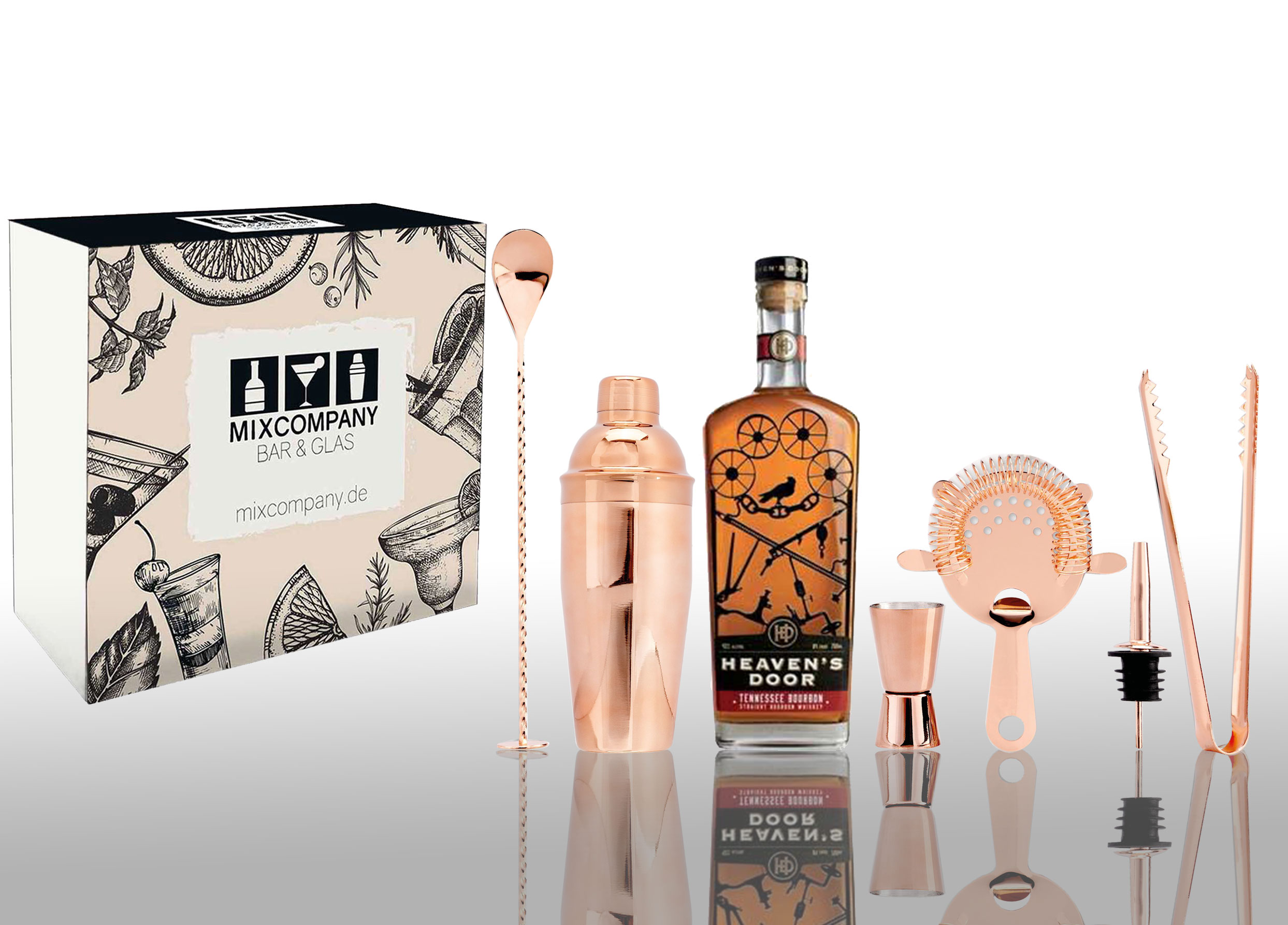 Bob Dylan Geschenkset Heavens Door Straight Bourbon Whisky 0,7L (42% Vol) mit 6 teiligem Barset Bob Dylans Whisky Knockin on Heavens Door- [Enthält Sulfite]