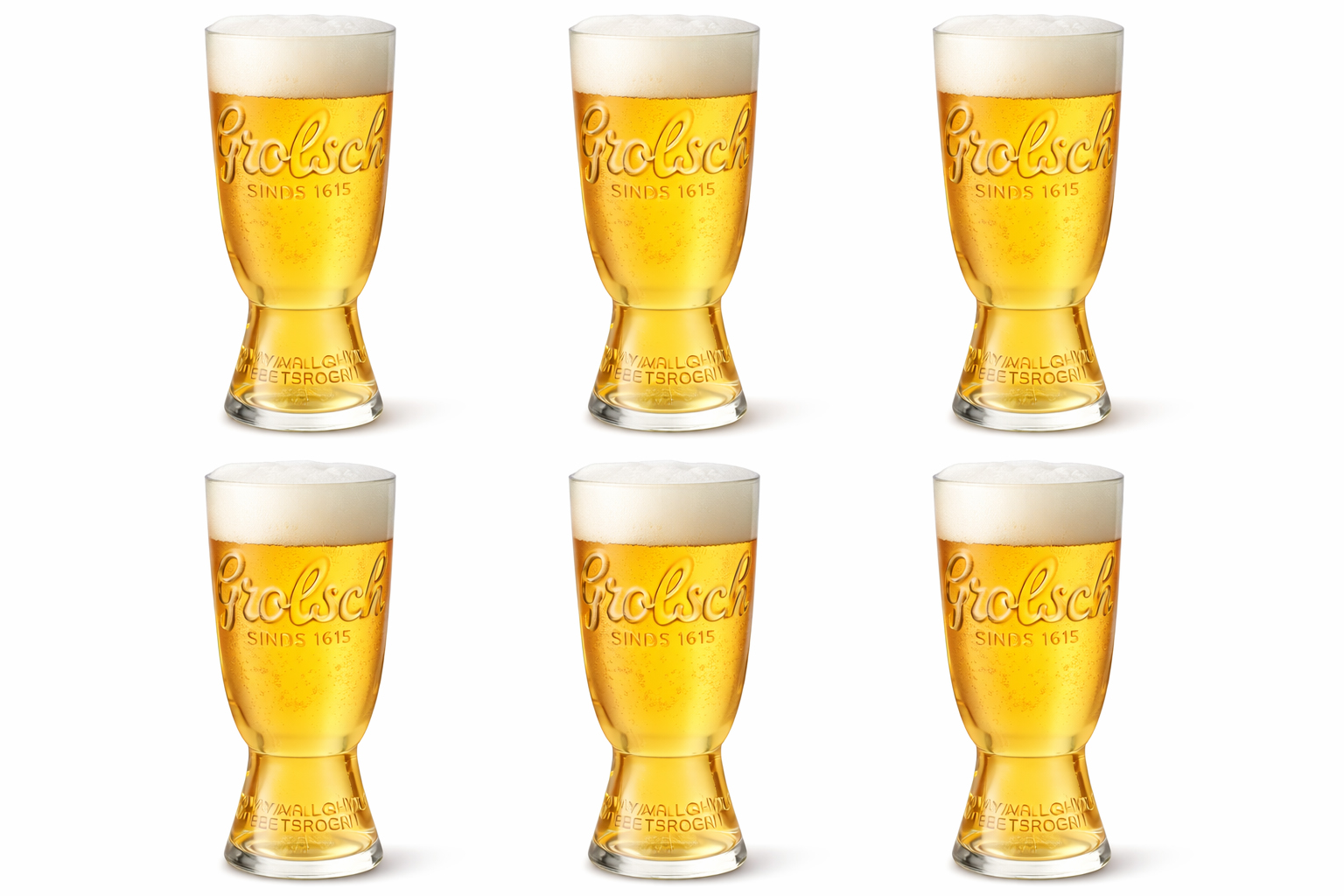 Grolsch Biergläser 6er Set 0,3 L geeicht – Original Reliefglas mit „Vakmanschap is Meesterschap“ – Bierglas mit Fuß