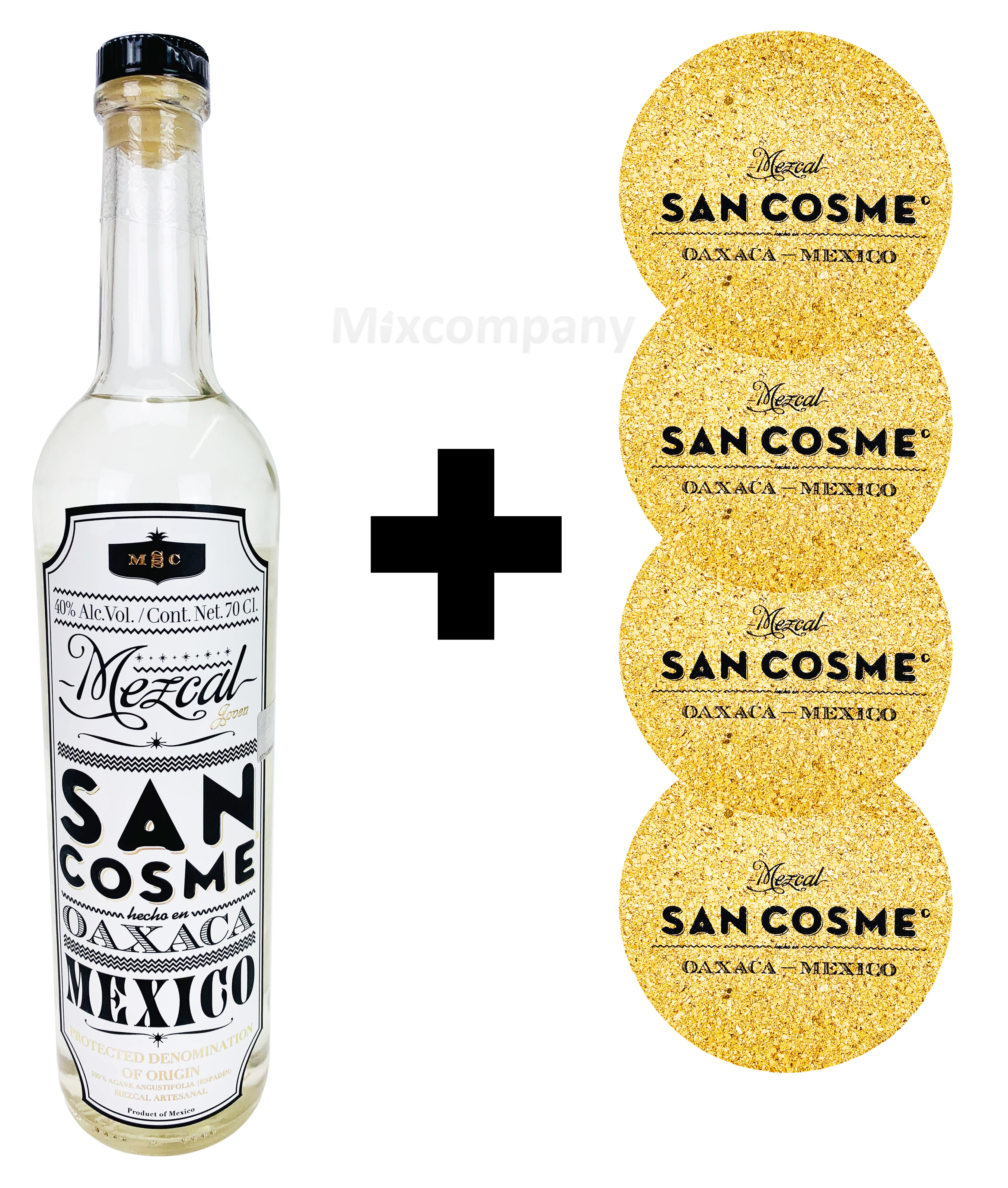 Mezcal San Cosme Oaxaca Mexico 0,7l ( 40% Vol) + 4 Korkuntersetzer Spirituose Bar Cocktail Longdrink - [Enthält Sulfite]