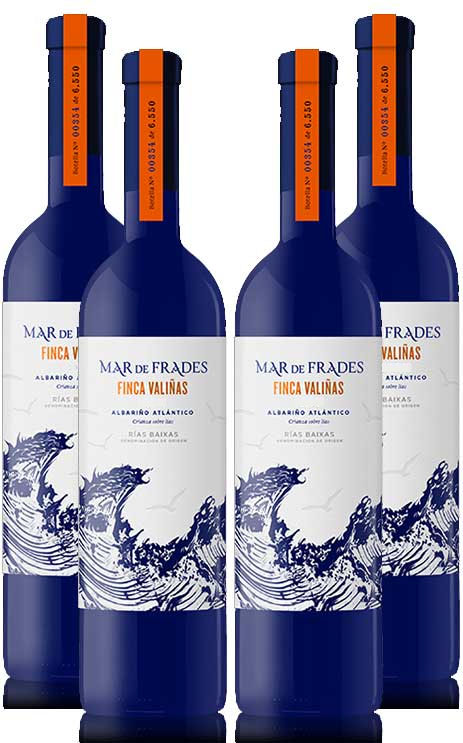Mar de Frades 4er Set Finca Valinas 0,75L (12,5% Vol) 4x Weißwein Rebsorten: 100% Albariño Jahrgang variierend- [Enthält Sulfite]