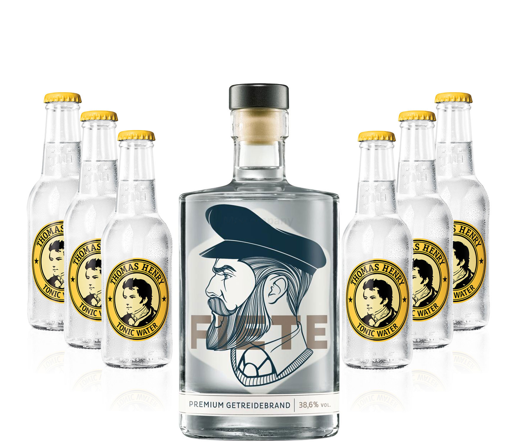 Fiete Premium Getreidebrand 0,5l (38,6% Vol) + 6x Thomas Henry Tonic Water 200ml inkl. Pfand MEHRWEG -[Enthält Sulfite]