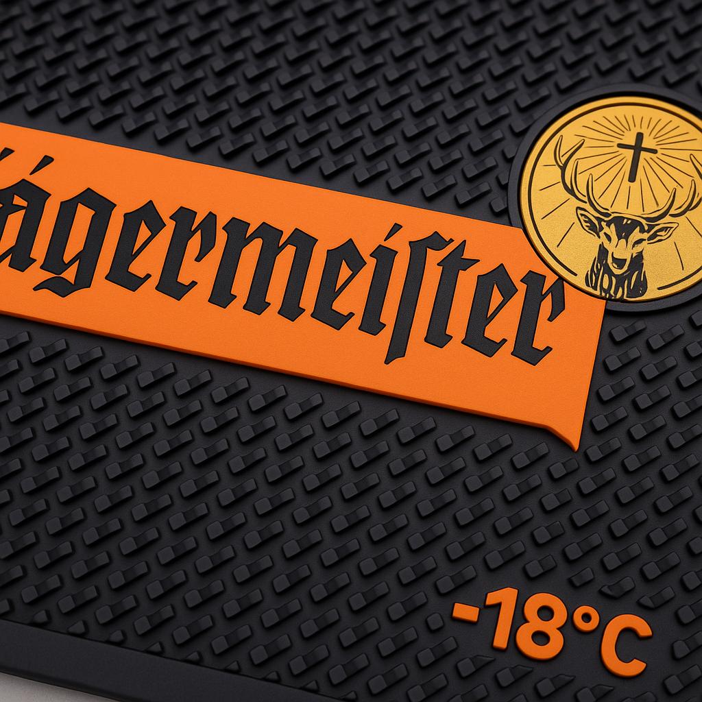 Jägermeister Barmatte – 45 × 30 cm – Große rutschfeste Silikon-Barunterlage mit Logo – Profi Bar Mat für Theke & Home-Bar