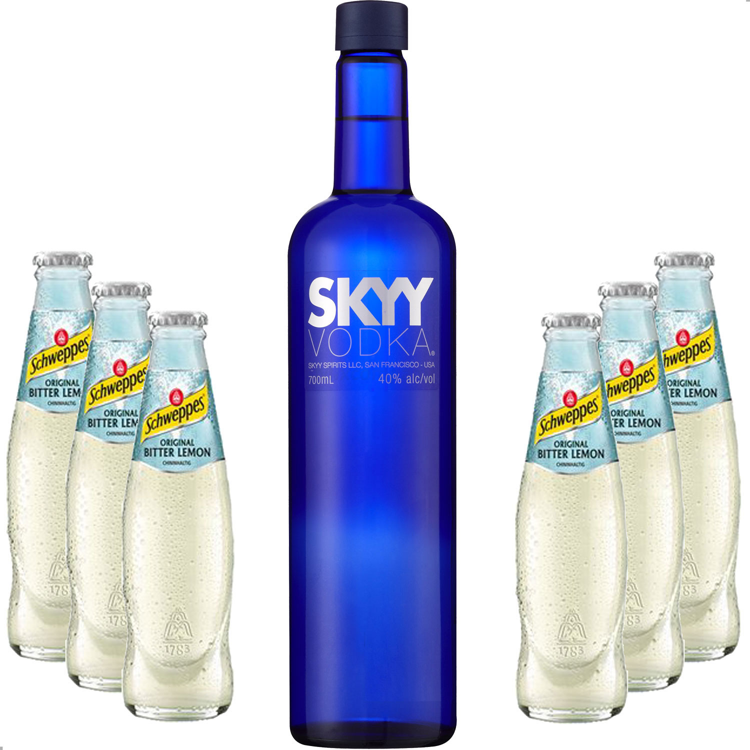 Vodka Lemon Set - Skyy Vodka 0,7l 700ml (40% Vol) + 6x Schweppes Bitter Lemon 200ml - Inkl. Pfand MEHRWEG