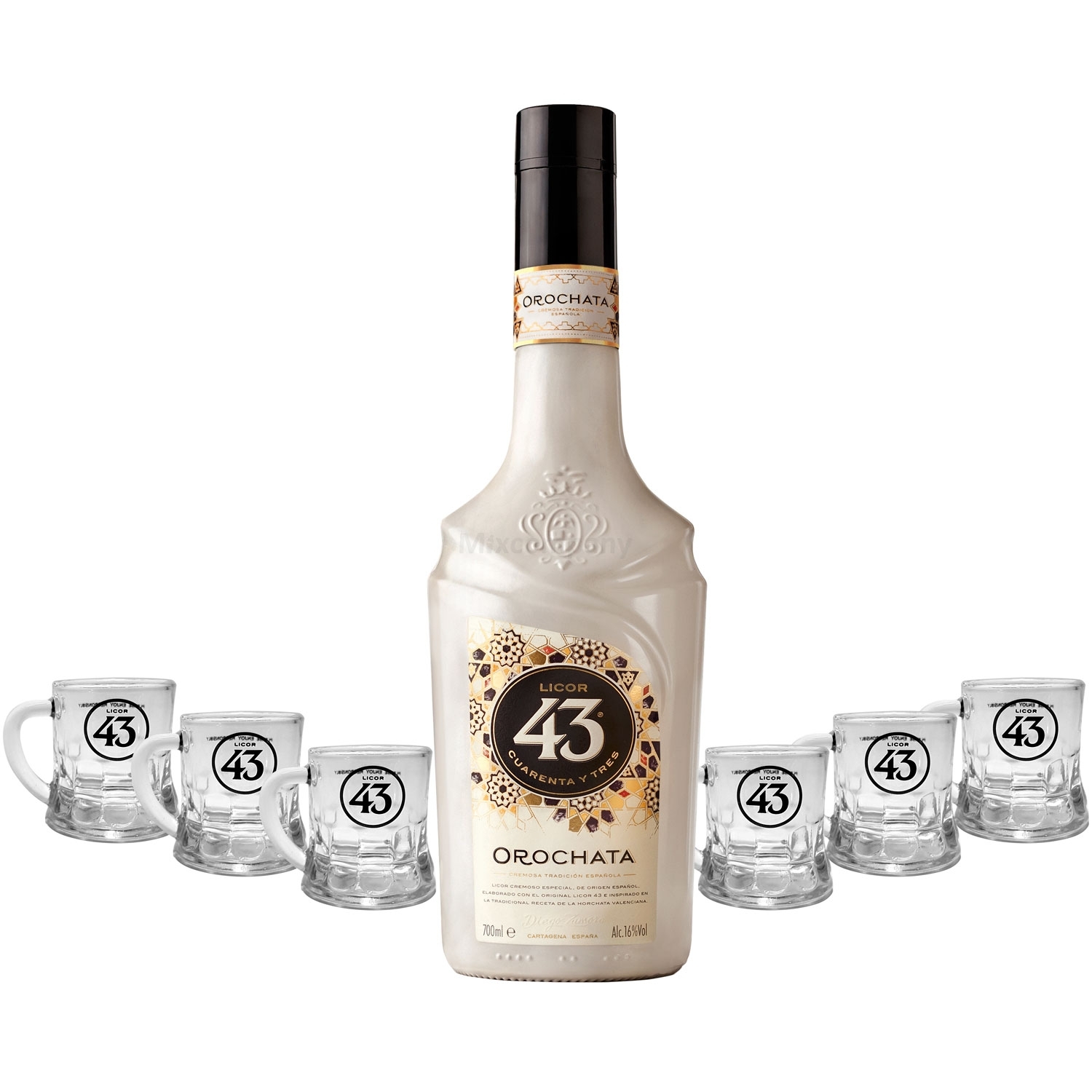 Licor 43 Cuarenta y Tres Orochata Set - Licor 43 Orochata 0,7l 700ml (16% Vol) + 6x Shotgläser -[Enthält Sulfite] Likör Liquor 43er
