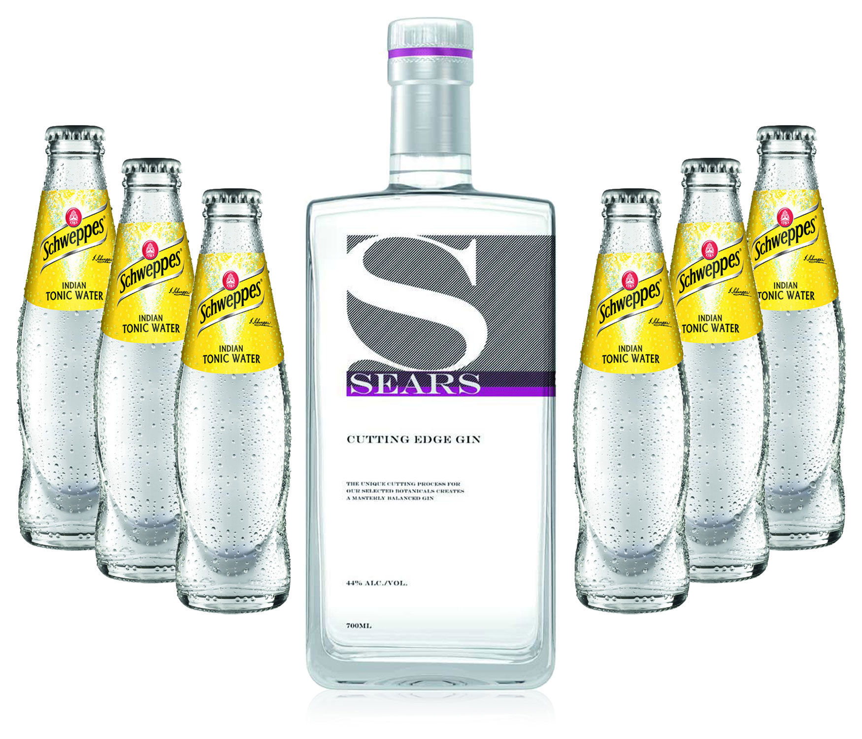 Gin Tonic Set - Sears Cutting Edge Gin 0,7l 700ml (44% Vol) + 6x Schweppes Tonic Water 200ml inkl. Pfand MEHRWEG