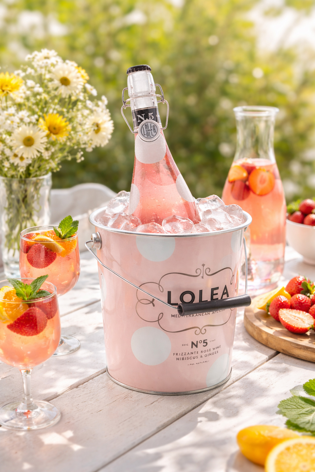 Lolea Sangria N°5 Rosé Set – Rosa Kühler mit Henkel & Roséwein-Sangria 0,75 l (8 % Vol.) - [Enthält Sulfite]