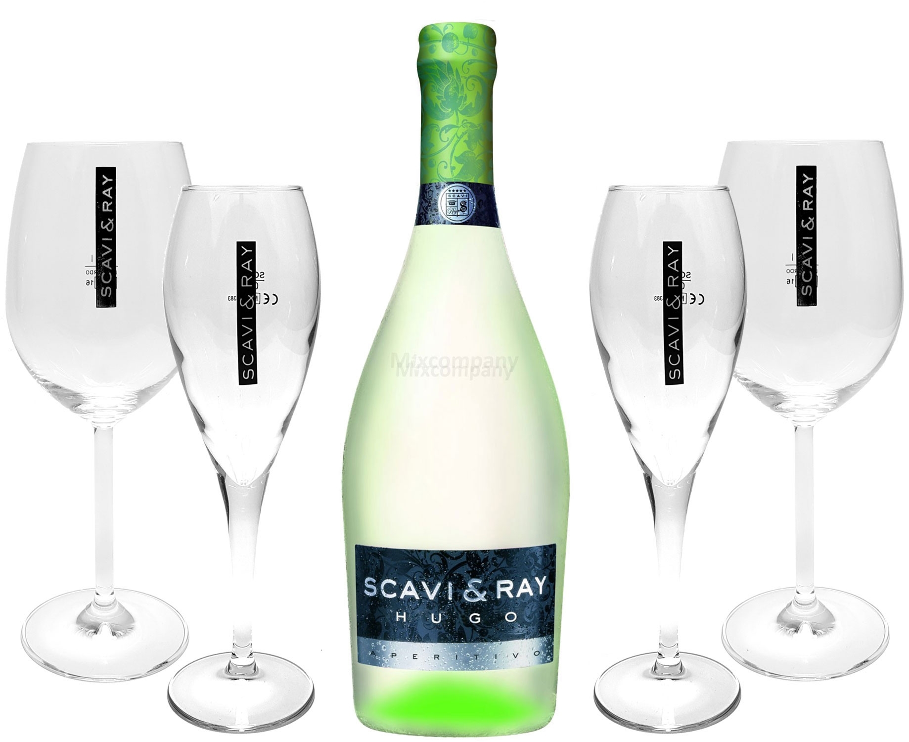 Scavi & Ray Hugo Aperitivo 0,75l (6% Vol) + 2x Flöten (10cl) + 2x Ballon Gläser (20cl) -[Enthält Sulfite]