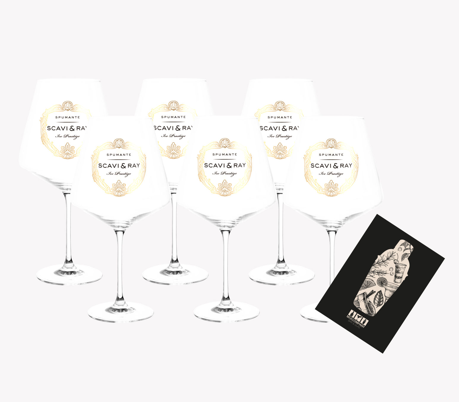 Scavi & Ray ICE Glas NEU 6er Set Gläser - 6x Ballonglas für Prosecco / Champagner / Wein ICE Gläser weiss mit 0,2L Eichung 