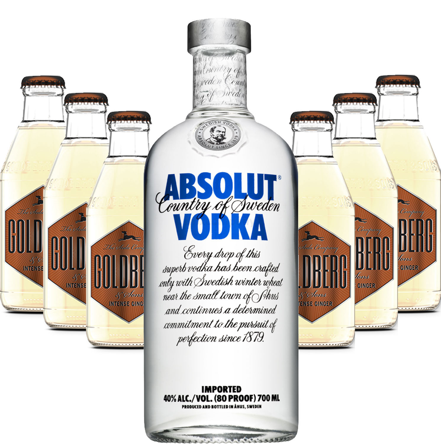 Moscow Mule Set - Absolut Vodka 0,7l 700ml (40% Vol) + 6x Goldberg Intense Ginger 200ml - Inkl. Pfand MEHRWEG